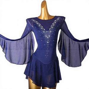 Vestido de Patinaje Artístico sobre Hielo LIUHUO para Niñas, Traje de Danza Latina de Manga Larga para Competencia, Vestido de Malla con Pedrería - Product Image 3