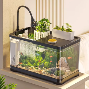 Moderne vierkante acryl lichtgewicht kleine complete aquariumset met filtersysteem voor gebruik op keuken-, woonkamer- of bureaublad. - Product Image 1