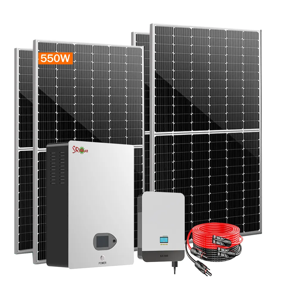 SRSOLAR Powerwall 5KWh 10KWh 20KW מערכת פאנלים סולאריים כבויים מהרשת ערכה מלאה עם סוללת ליתיום סט מערכת אחסון סולארית 20 kw