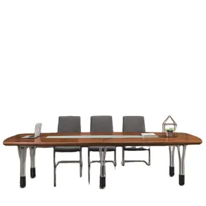 Table de conférence de peinture en placage de bois avec pied en métal
