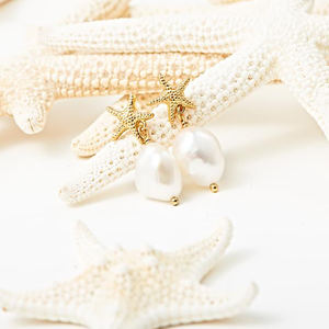 Moda perla brillante chapado en oro lindo diseño de estrella de mar pendientes mujeres 925 gota colgante perla pendiente joyería regalo - Product Image 5