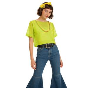 T-shirt de danse rétro années 80 en résille néon pour femme, coupe décontractée en maille douce, haute visibilité, style Mardi Gras/TV/Film, directement de l'usine - Product Image 1