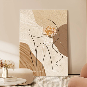 Abstract Portrait Painting Oil <b>Canvas</b> Beige <b>Frame</b> Rectangle Wall Art For Living Room Sofa Background Decor - Product Image 2