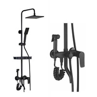 Ensemble de robinets thermostatiques noirs avec pommeau de douche, corps en laiton mural, cartouche céramique, jet doux pour salle de bain