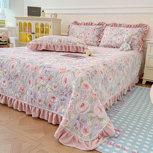 Milk Fleece Quilted Bed <b>Sheet</b> <b>Single</b> Piece Autumn Winter Thickened Warm Lace <b>Bedding</b> Set Princess Style Four Seasons Use - Product Image 1