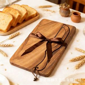Wooden <b>Bread</b> <b>Knife</b> And Cutting Board Set Rectangle Solid Wood With <b>Knife</b> Slot For <b>Bread</b> Slicing - Product Image 4