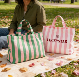 Sac fourre-tout en toile de coton rose et jaune, grand format, avec logo rayé personnalisé, idéal pour le shopping, les courses ou les week-ends – Vente en gros usine - Product Image 2