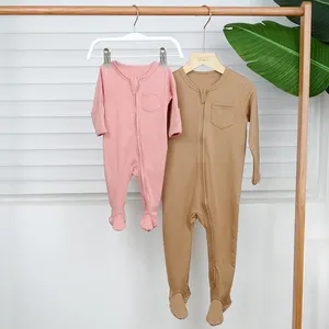 Özel logo nötr bebek giysileri 2-Way Zip pamuk uyku oyna pijama bebek kızların giyim yürümeye başlayan onefootile footings