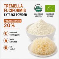 Extrait de Champignon des Neiges Biologique USDA 20% Polysaccharides Poudre de Tremella Fuciformis Testée en Laboratoire pour la Santé Immunitaire et Cutanée