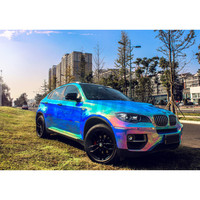 Rollo de Vinilo Adhesivo de Laminación PET PPF Cromado Azul Camaleón que Cambia de Color para Forrar Carrocerías de Coche