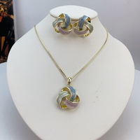 Ensemble de bijoux en émail couleur macaron avec nœud entrelacé, collier et boucles d'oreilles pour femmes, accessoire rétro doux KY25128