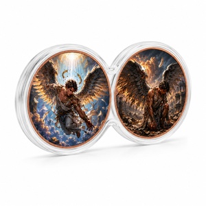 Lot de 2 pièces de 1 oz en cuivre, ensemble de médailles 2D Lune et Ange Ailé Tombé avec étui acrylique connecté, pour collection mythologique et cadeau - Product Image 2