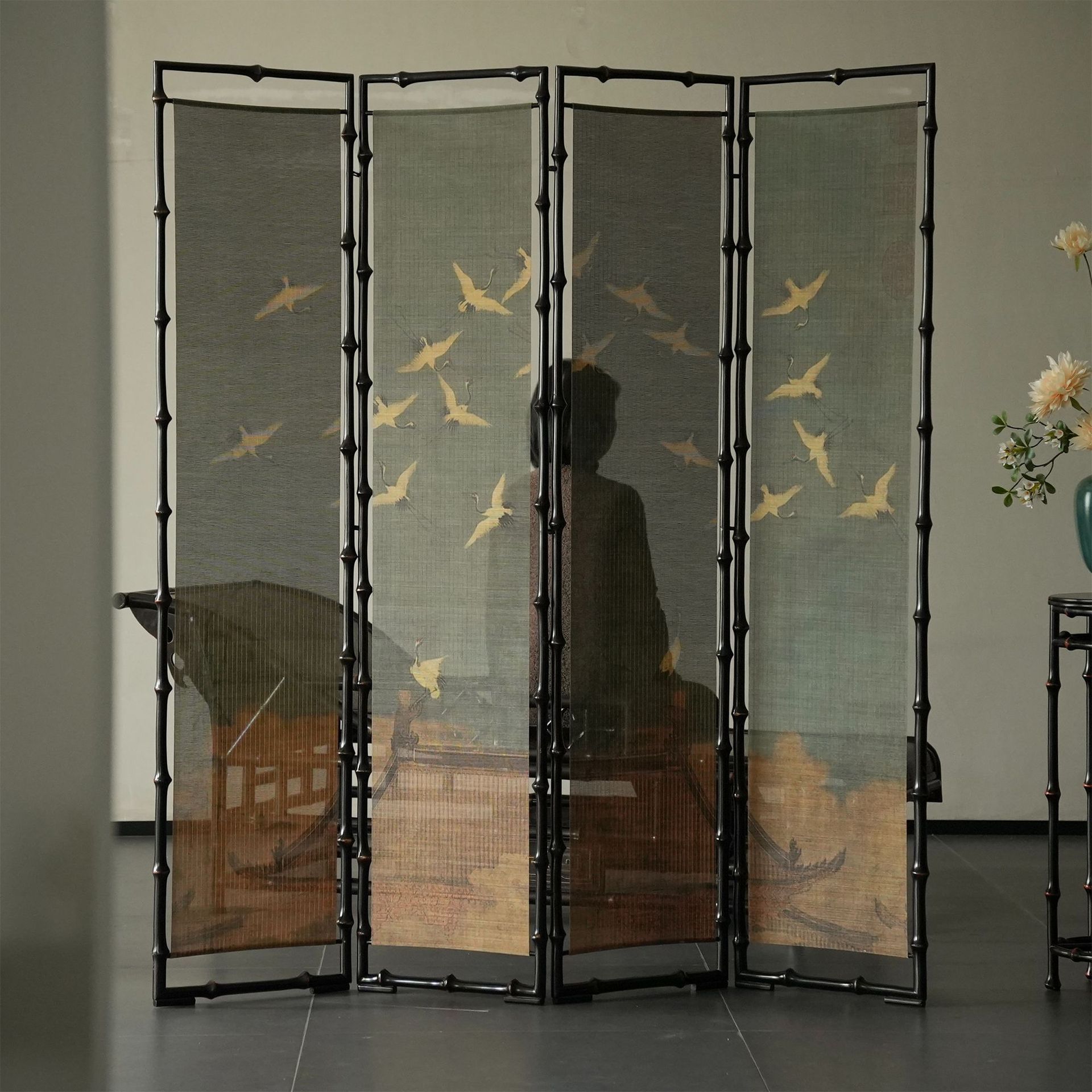 Auspicious Crane and Bamboo Screen