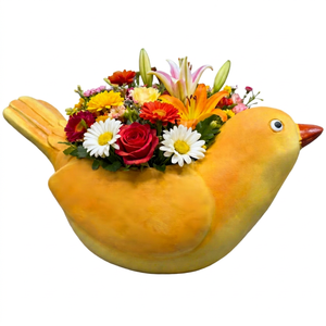 Maceta de resina con forma de pájaro creativo, color amarillo, decoración para jardín al aire libre, tallada a mano para plantar en el balcón y el patio - Product Image 1