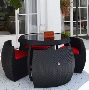 Moderno giardino esterno Rattan sedia da pranzo Set tavolo in vimini ristorante cortile <span class=keywords><strong>terrazza</strong></span> risparmiare spazio sedie e mobili da tavolo - Product Image 2