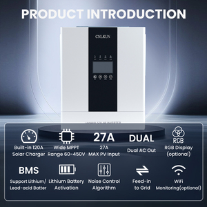 Onduleur solaire hybride 4kW 6kW 8kW 10kW, fabricant d'onduleurs solaires hors réseau et sur réseau, onduleur de puissance à onde sinusoïdale pure MPPT - Product Image 1