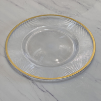 Assiette décorative en acrylique transparent écologique Mariage à bord doré pour assiette de présentation Événement à filetage transparent pour assiette de présentation