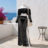 Nieuwe Dames Sexy Tweedelige Rok Set Kwastje Cover Bikini Strandjurken Plus Size Doorzichtige Badmode