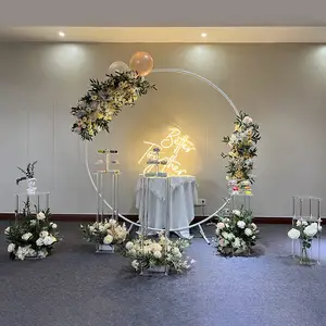 Support de toile de fond rond blanc décoration d'arc de ballon en cercle en aluminium pour fond de photo de fête de mariage personnalisable