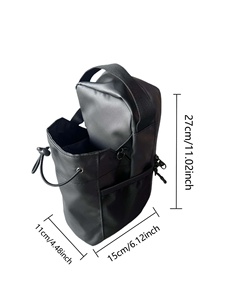 Unisex PU Waist Bag <b>String</b> Closure Convenient Daily Use <b>Black</b> - Product Image 5