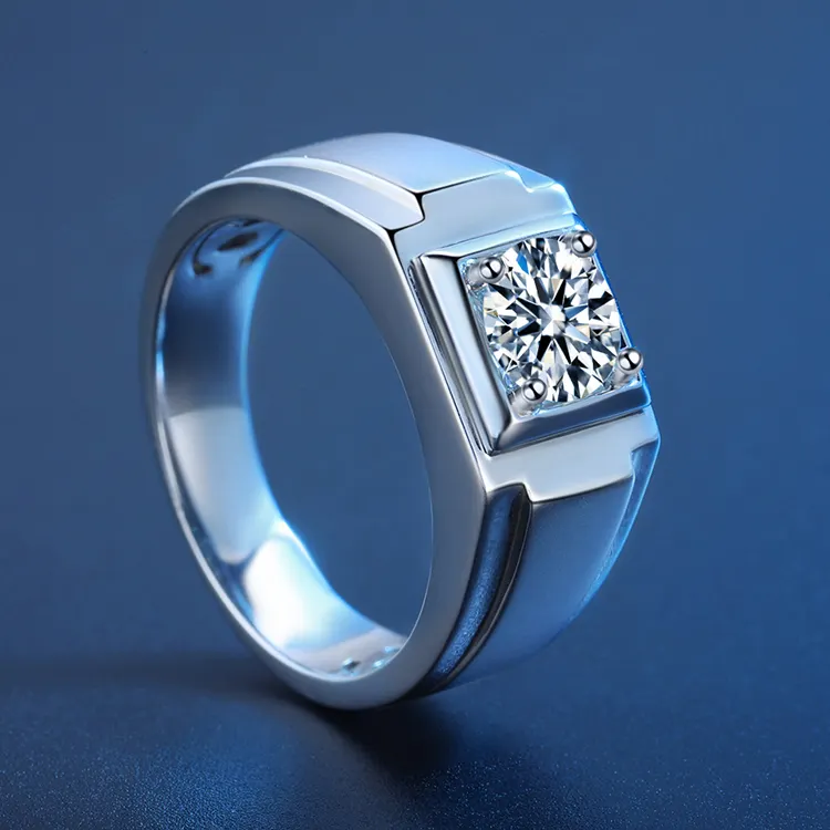 Gra Gecertificeerd Moissanite Trouwringen Engagement White Gold Plated Moissanite Mens Ring In Sterling Zilver