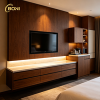 Meuble TV sur mesure MARFA OEM ODM pour chambre d'hôtel, unité murale en bois grainé, console multimédia, meuble TV sur mesure économique