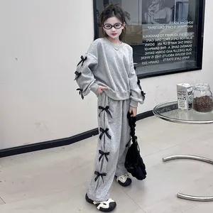 Nuovo Set di abbigliamento <span class=keywords><strong>per</strong></span> <span class=keywords><strong>ragazze</strong></span> adolescenti a maniche lunghe con fiocchi felpa + pantaloni Set di abbigliamento <span class=keywords><strong>per</strong></span> bambini - Product Image 5