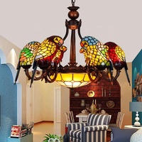 Lustre en verre teinté rétro sur mesure LongHuiJing, motif perroquet, pour villa, bar, restaurant, salon, luminaire suspendu en forme d'oiseau