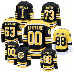Camiseta de hockey sobre hielo unisex de los Boston Bruins # 63 Marchand # 88 Pastrnak # 1 Swayman # Pantalones Cortos McAvoy 73, 100% Poliéster, Transpirables, al por Mayor - Product Image 1