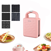 Machine à gaufres et crêpes multifonctionnelle 5-en-1 rose électrique, plaques amovibles en aluminium antiadhésives, indicateur lumineux de prêts