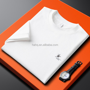 Camiseta de manga corta de moda de algodón puro con cuello redondo para hombre de gama alta, ropa de hombre con icono pequeño de moda 2025 - Product Image 6