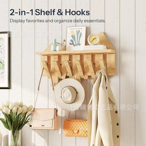 Wooden Coat Rack <b>Wall</b> <b>Mounted</b> Key And Bag Storage Foldable <b>Shelf</b> Entryway Organizer Rectangle Multi Purpose Storage Rack - Product Image 4