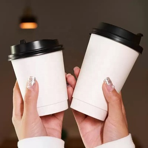 Vasos de Papel para Café Desechables de Doble Pared con Recubrimiento de PE, Impresión Offset Personalizable al por Mayor, de 8oz-16oz, Blancos con Tapas - Product Image 3