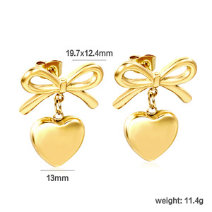 Bowknot Heart Shape Drop <b>Earrings</b> <b>Gold</b> Color For Women Gift Fashion <b>Dangle</b> <b>Earrings</b> - Product Image 3