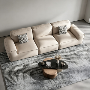 Sofá Moderno Minimalista de Tela de Tres Plazas con Respaldo Acolchado, Brazos Acolchados y Patas de Madera, Mueble Tapizado para Sala de Estar - Product Image 4