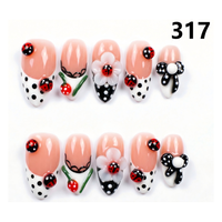 1391-1395  Kuku Palsu Buatan Tangan 10pcs Bahan Press-On Model Almond Desain Ukiran Bunga Kustom Modis Bentuk Kotak untuk Jari