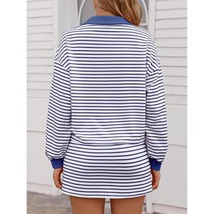 Ensemble décontracté 2 pièces rayé pour femme : sweat-shirt à manches longues et jupe assortie - Product Image 5