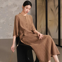 Nouvelle Robe d'été 2026 pour Femme en Lin/Coton de style chinois, coupe ample, vintage, texturée froissée, artistique et vieillie