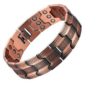 Pulsera de Cobre para Hombre, Estilo Europeo Americano, con Diseño de Cobre Rojo Antiguo, Tres Hileras de Imanes, Ideal para Regalo - Product Image 1