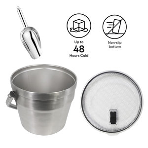 Secchiello per Bevande in Acciaio Inox con Manico in Metallo, Capacità 7,5L, con Coperchio e Apribottiglie per Cocktail, Champagne, Vino e Birra - Product Image 4