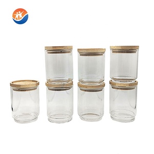 High borosilicate stackable glass jar with wooden bamboo lid glass containers stackable glass jar for kitchen storage