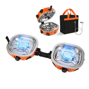 Estufa de <span class=keywords><strong>gas</strong></span> portátil de doble quemador para exteriores, plegable, con carcasa de succión magnética, fuego potente, para camping. - Product Image 1