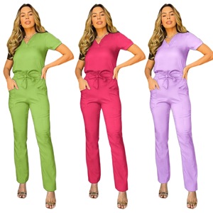 HZMNOI Women's Scrubs Jumpsuit Short Sleeve V Neck Drawstring Waist Hospital Dental Nurse Uniforms Pants Set - Product Image 1
