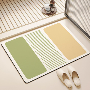 Alfombra de Baño de Tierra de Diatomeas Muye Qianye Liusha Yunye, Rectangular, con Patrón Geométrico, Absorbente, Antideslizante, Estilo Wabi Sabi - Product Image 5