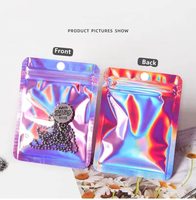 Sachets refermables holographiques à triple soudure avec trou de suspension pour bijoux, bonbons et présentation de bijoux