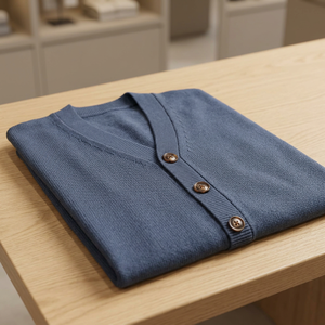 Cardigan bleu pour homme, col en V, tricot uni, fermeture boutonnée, style simple boutonnage, 100 % coton, séchage rapide, respirant - Product Image 1