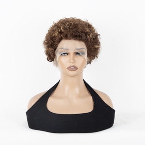 Perruque Courte Afro Bouclée T-Part Lace en Cheveux Humains Naturels, Volumineuse et Respirante, Tendance - Product Image 1