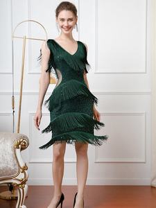 Élégant robe de soirée cocktail vintage pour femmes des années <span class=keywords><strong>1920</strong></span> clapet sans manches paillettes perlées taille naturelle été hors de l'épaule - Product Image 4