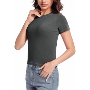Camiseta Corta Básica para Mujer FOXA, Manga Corta, Cuello Redondo, Color Sólido, 100% Algodón, Transpirable, Estilo Jersey, para Verano - Product Image 4