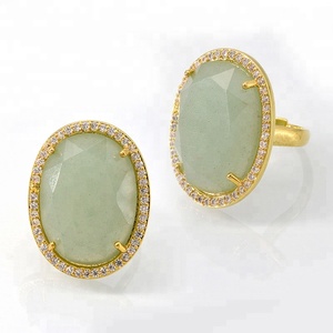 Grandes de oro de piedras preciosas Oval de <span class=keywords><strong>cristal</strong></span> Pave diseño de piedra ajustable anillos para los hombres o las mujeres - Product Image 4